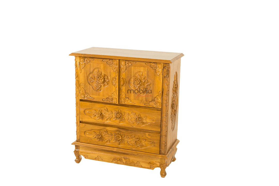 Celestia 90cm Wide Rectangular Chest of Drawers with Rose Design - Image 2