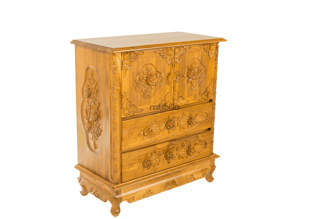 Celestia 90cm Wide Rectangular Chest of Drawers with Rose Design - Image 3