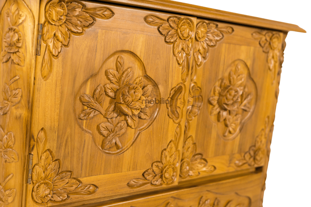 Celestia 90cm Wide Rectangular Chest of Drawers with Rose Design - Image 4