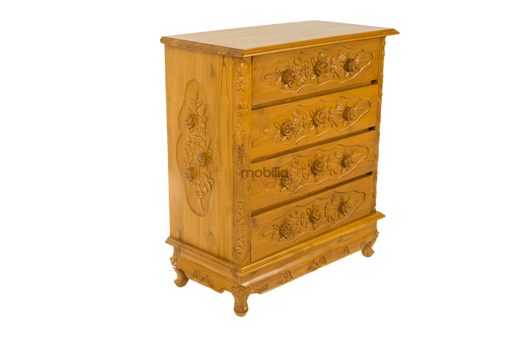 Nebulon 90cm Wide Rectangular Chest of Drawers with Rose Design - Image 3