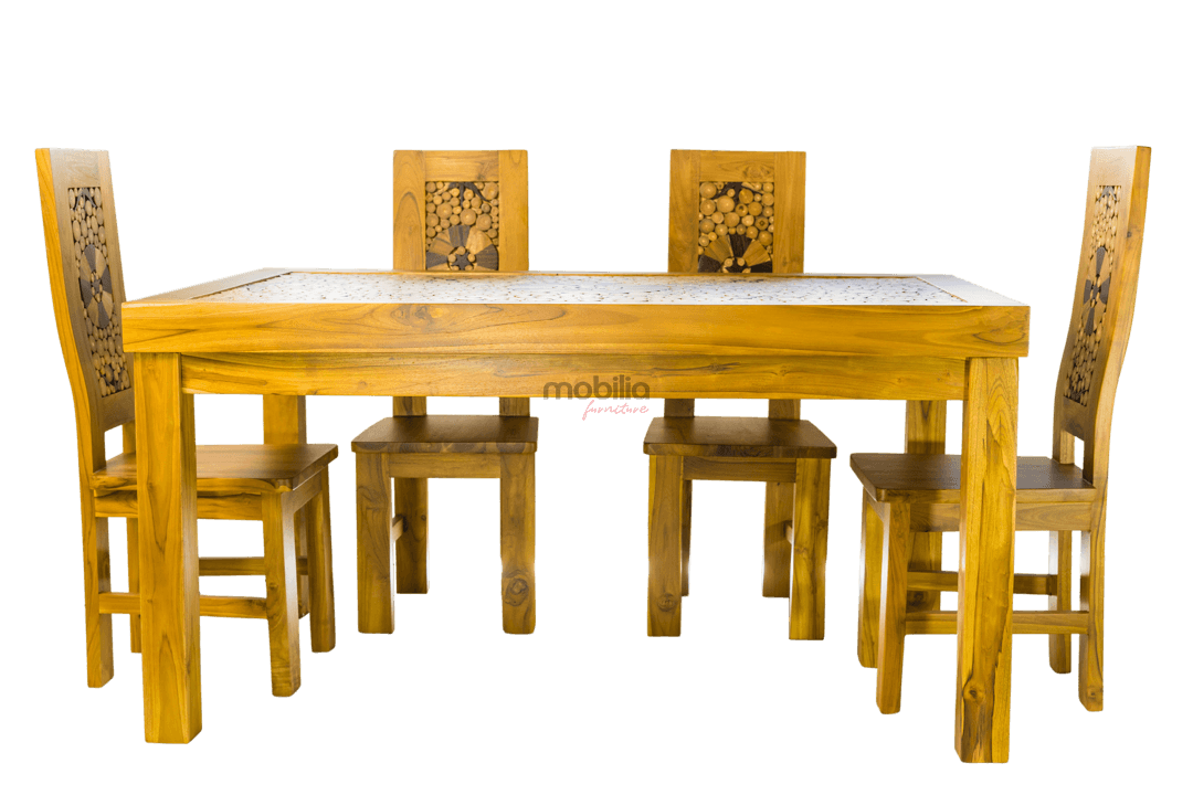 6 Seater Cajun Dining Set with Coin Design - Image 2