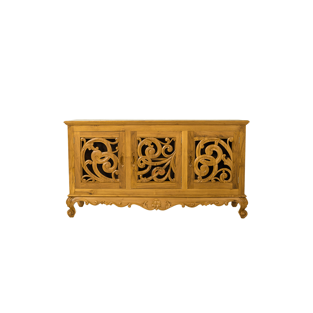 Hyacinth 150cm Wide Three Doors Rectangular Bahut with Spiral Flower Design