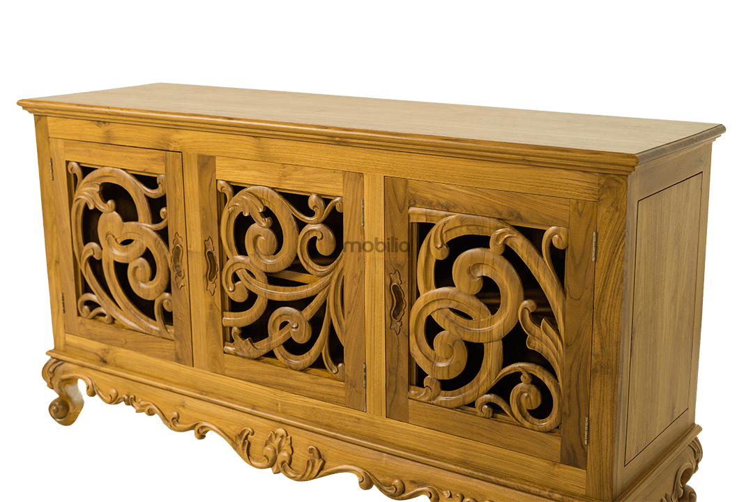 Hyacinth 150cm Wide Three Doors Rectangular Bahut with Spiral Flower Design - Image 3