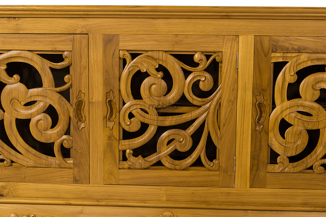 Hyacinth 150cm Wide Three Doors Rectangular Bahut with Spiral Flower Design - Image 4